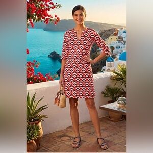 Lesley Evers Mod Shift Dress Geometric Scallop Print Retro Dress Size XS